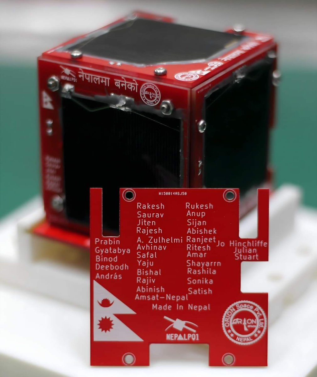 concreted0g's tweet photo. Absolutely honoured to have my name on #Nepals first #pocketqube #satellite. Heading to orbit on @SpaceX Falcon 9 this month. Massive respect to @RakeshCPrajapat for his dedication in building opportunities for young engineers in Nepal. @orionspacenepal https://t.co/jjd312yVuF
