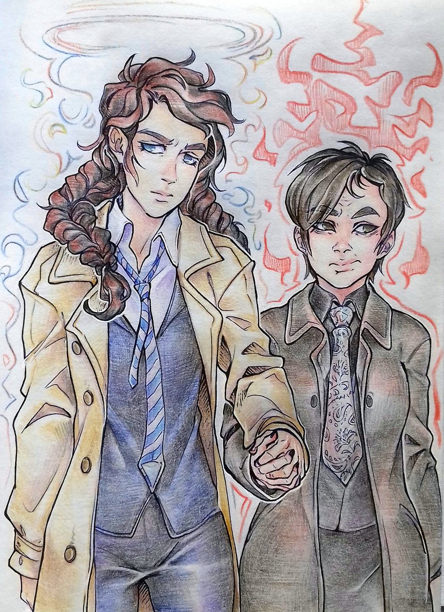 fem!Castiel and fem!Crowley #fanart #spn #crowstiel #castiel #crowley  #Supernatural, image size:871x1200