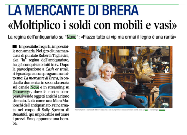 DiscoveryItalia's tweet photo. Oggi su @Libero_official @dangelo_fran firma il ritratto di #RobertaTagliavini, protagonista de #LaMercantediBrera sul @nove: "la regina dell'antiquariato ha già conquistato tutti in tv". Ogni domenica sul #Nove e in streaming su @discoveryplusIT. #Robertaebasta @Colorado_Film https://t.co/hGRWEfjxZk