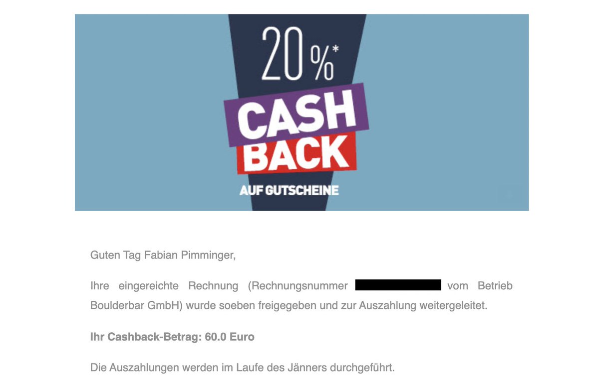 i_am_fabs's tweet photo. Yesso! 60€ Cashback von der WKO auf den 300€ Boulderbar-Gutschein bekommen. Das war so eine gute Aktion. ✨ #sparfabs https://t.co/vQfomSc1qc