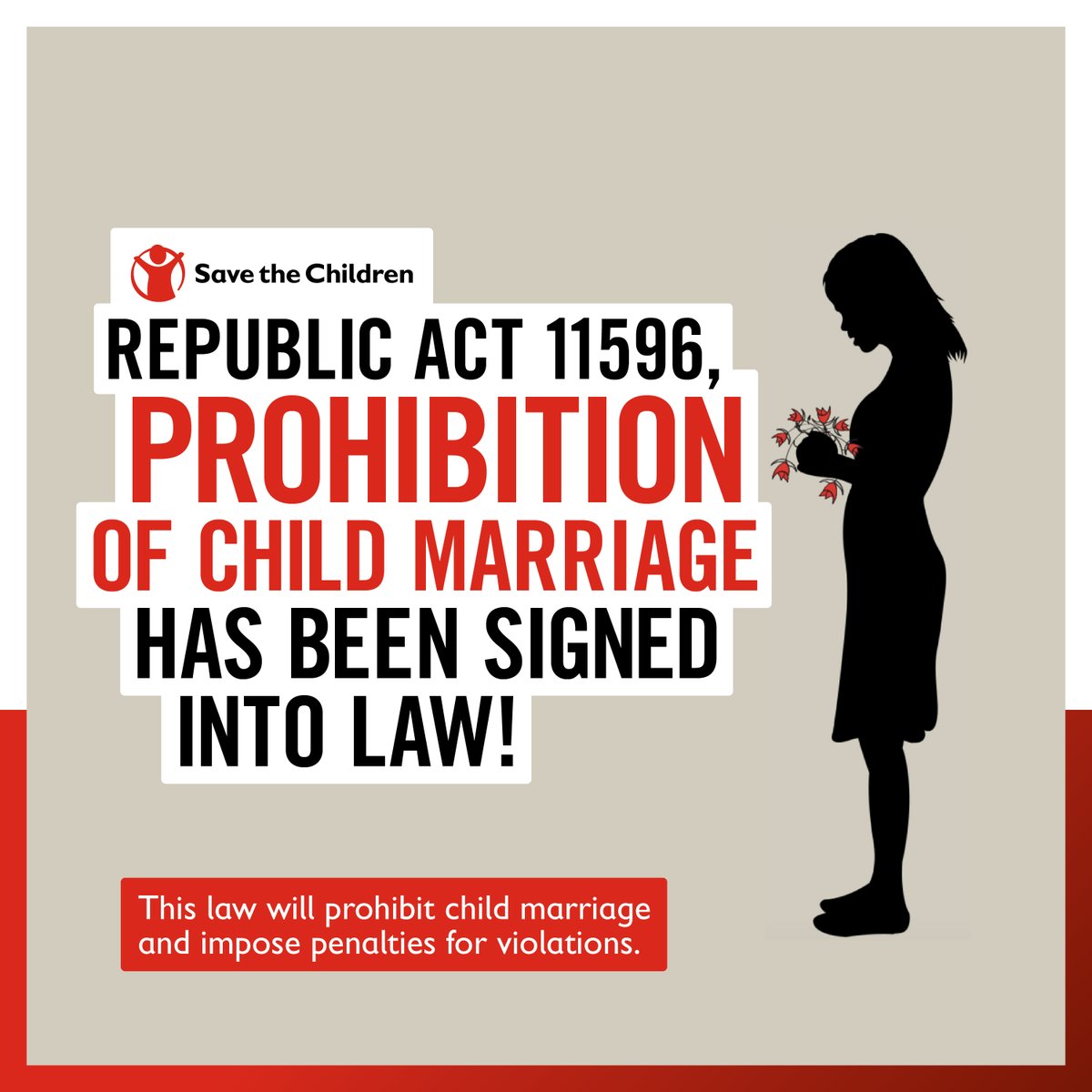 Great news on my 1st day back at work @Save_Children after hols...in the #Philippines –– the Prohibition of Child Marriage Act is now law = child marriage is now illegal. As 1 in 6 Filipino girls suffer child marriage, this is a strong step in our fight to #EndChildMarriage