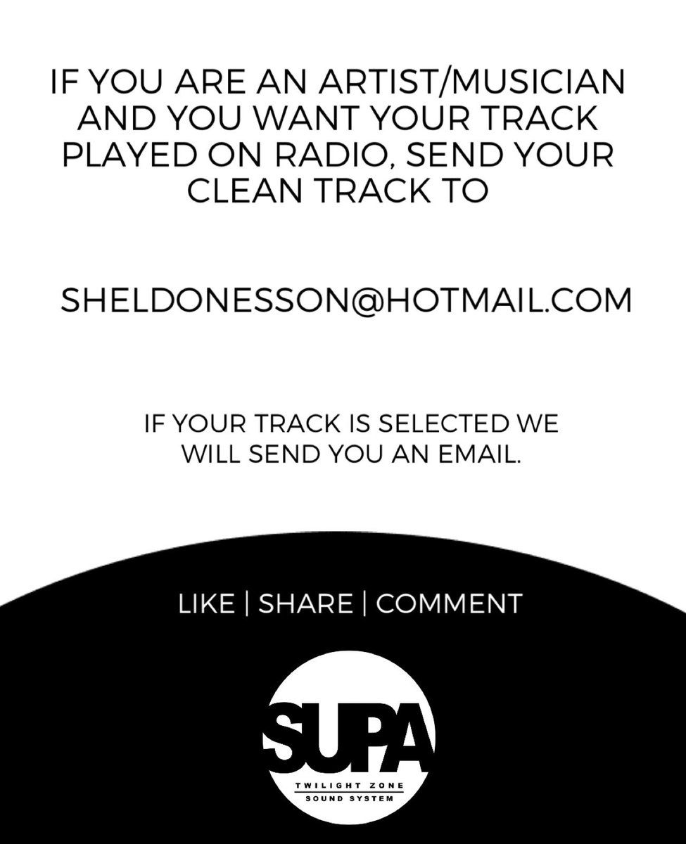 Artist/musicians send in your track to sheldonesson@hotmail.com