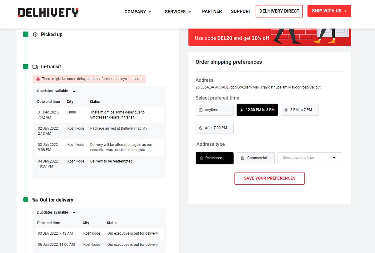 worst ever service by <a href="/delhivery/">Delhivery</a> .there is no response regrding the shipment since 4days even after the product has reached the destination on 2nd jan 22  .booked via <a href="/ShiprocketIndia/">Shiprocket</a> .bad mannerism in service sector of this both companies .<a href="/SahilBarua/">Sahil Barua</a>