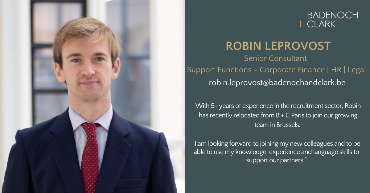 #companynews🔎| Welcome Robin Leprovost to the @BadenochClarkBE family! Robin has relocated from B+C #Paris to #Brussels. Contact him directly⬇️

📧  robin.leprovost@badenochandclark.be
☎️ (+32) 490 49 21 29
#badenochandclark #permanentrecruitment #talentpartner #belgiumjobs