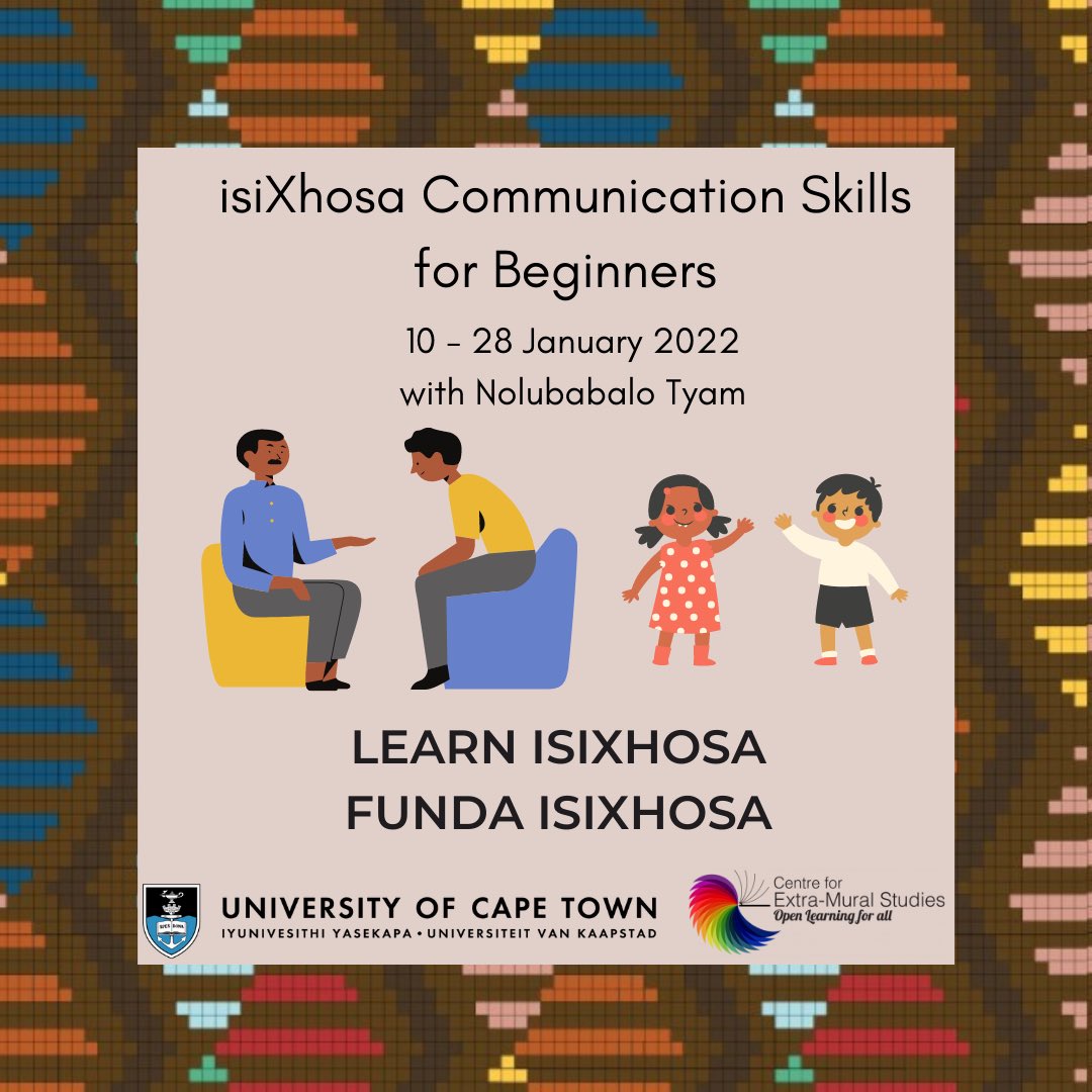Attend #UCTSummerSchool2022 for an engaging three week online course in isiXhosa Communication Skills between 10-28 January 2022. 

Book your tickets now <a href="/webticketsSA/">webtickets.co.za</a> using the link: webtickets.co.za/v2/Performance… or visit summerschool.uct.ac.za for more info.