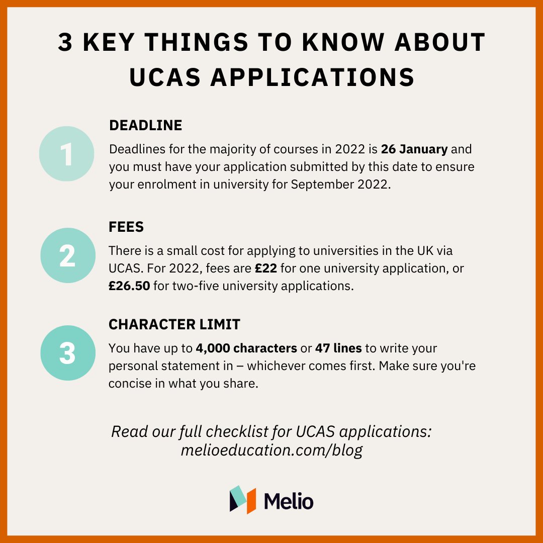 OLabsEducation's tweet photo. With the UCAS application deadline for most courses closing in just a few weeks time, our sister company @melioeducation share 3 key things to remember when completing yours. 

You can read the full checklist on their blog: https://t.co/XXxLd7WgsD

#edutwitter #ucas #sixthform https://t.co/Ko1YKWe0Sc