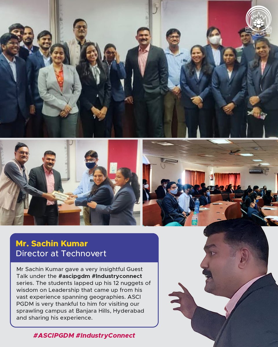 ascipgdm's tweet photo. Thank you so much to Mr. Sachin Kumar for his insightful and interactive session as a guest speaker at the ASCI PGDM Industry Connect program.
.
.
#ASCI #ASCIPGDM #PGDM #mba #management #session #motivation #business #businessopportunity #successmindset #Careers #Technovert https://t.co/nbjTQ33Vvd