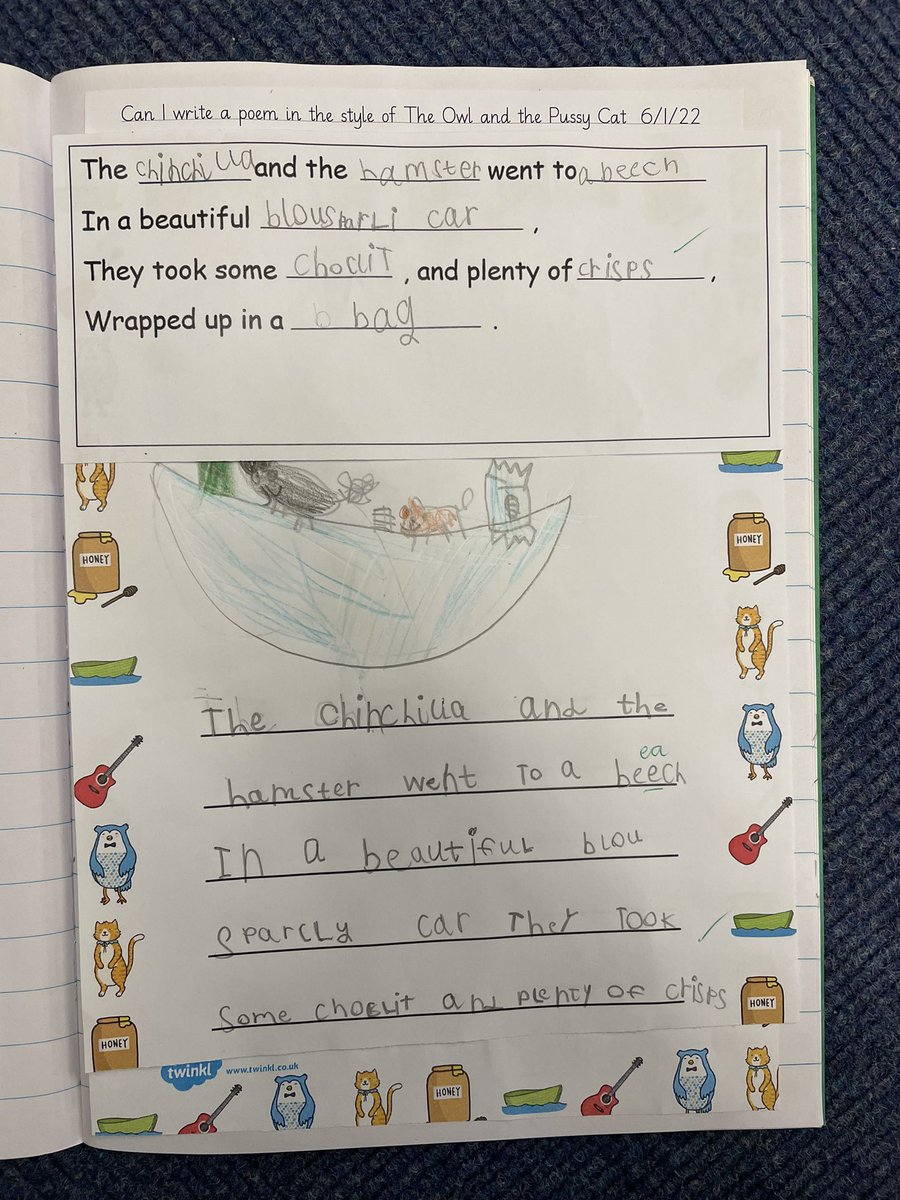 CambRdSchool's tweet photo. Some amazing writing from year 1 this morning. We were inspired by the Owl and the Pussycat to write a poem ✏️✏️ https://t.co/eCTQZLLJjx