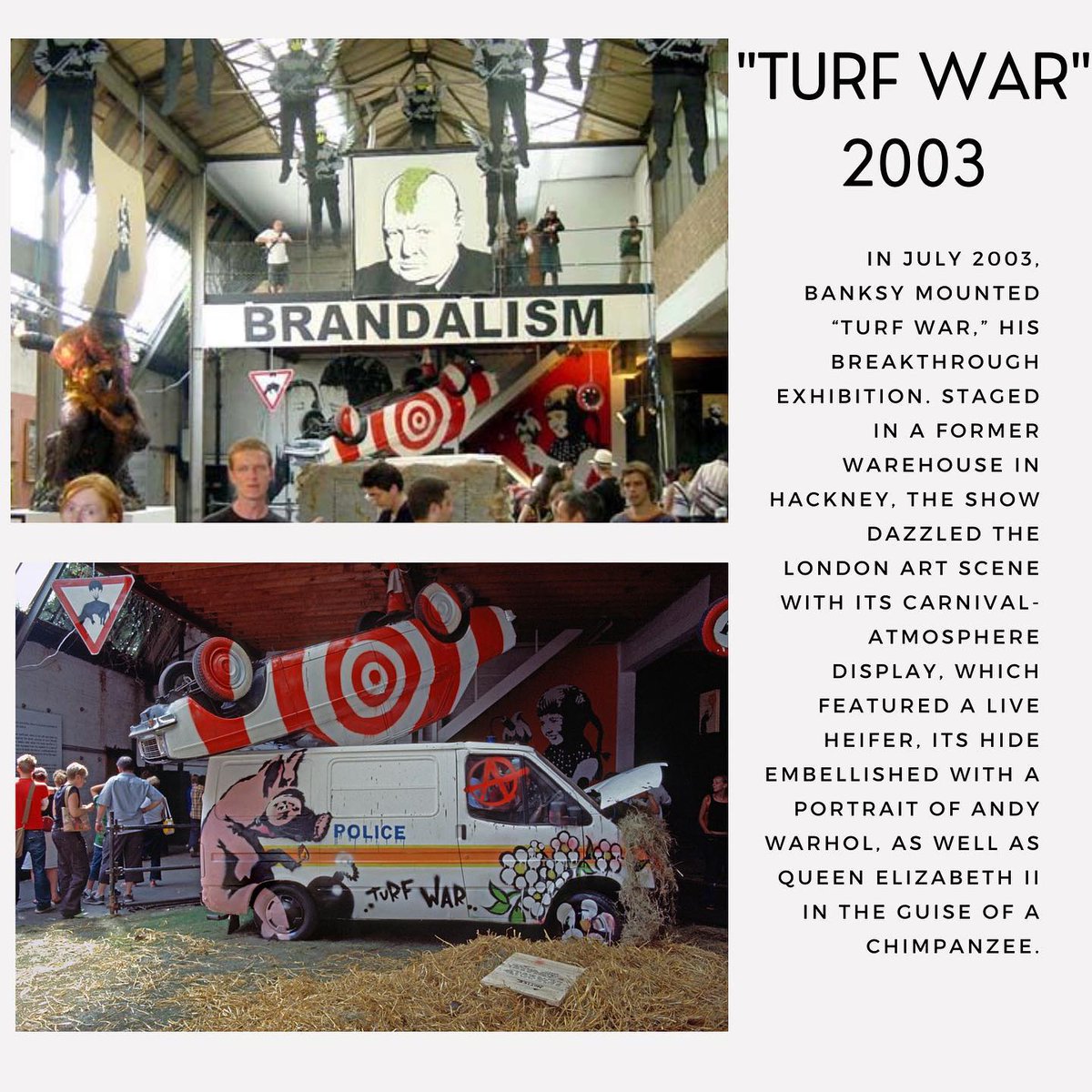 Banksy is a pseudonymous England-based street artist, political activist and film director. Active since the 1990s, his satirical street art and subversive epigrams combine dark humour with graffiti executed in a distinctive stenciling technique.
 #contemporaryart #artcollector