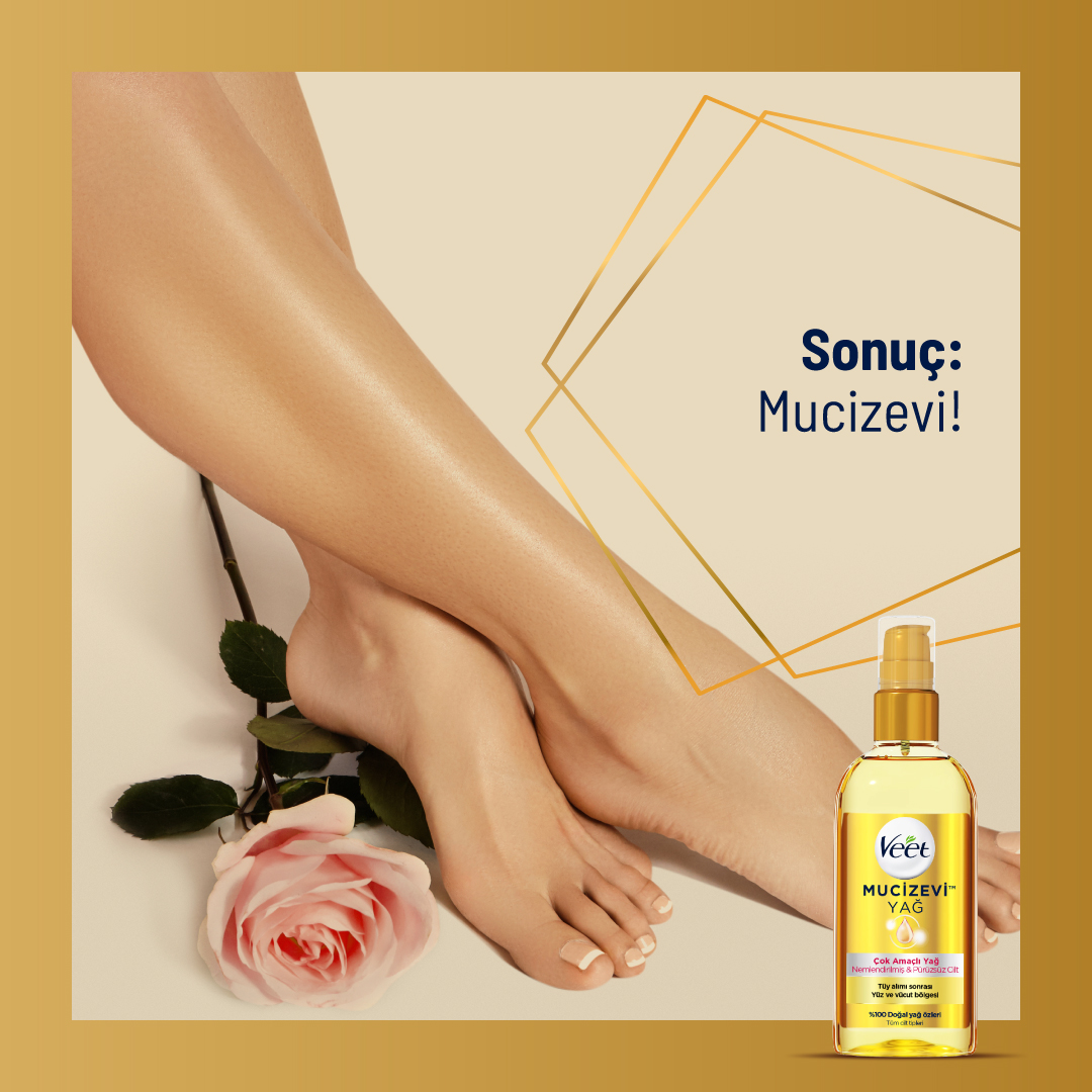 Veet Mucizevi Yağ ile ister tüy alımı sonrası ipeksi pürüzsüzlüğün, ister %100 doğal yağ özleri ile 24 saate kadar nemlendirilmiş cildinin keyfini çıkarmak senin elinde. Sen de hemen şimdi dene! 💛