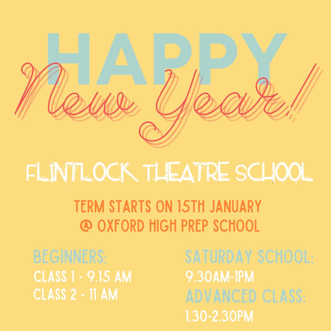 FTSoxford's tweet photo. Hello!

We are looking forward to welcoming you all back on 15th January for the new term.
Join us: info@flintlocktheatre.com

#Oxford #dramaclasses #saturdays #stageysaturdays #theatrekids #kidsactivities #oxfordmums #musicaltheatre #westend #dramaschool https://t.co/nBsfLOMQUe