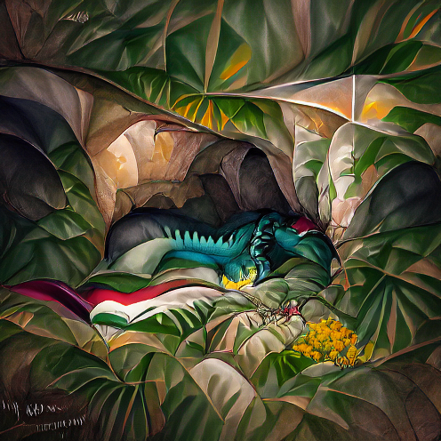 InfectedLasagna's tweet photo. Look what I Made Wyvern sleeping in the cave surrounded by tropical plants  collectible https://t.co/Rq8jLg1Rnk #rarible #ethereum #flow #nonfungible #digitalasset #nft via @rarible https://t.co/HrscyfxBEB