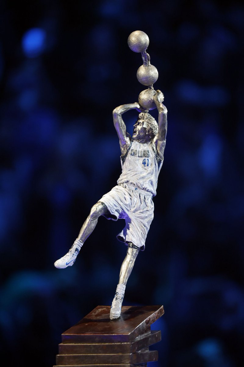 junior_miller's tweet photo. The Dirk statue will be just as I imagined, except I always pictured him shooting one ball, like in a basketball game, and not three, like in a circus. https://t.co/QtFQdoGQdo
