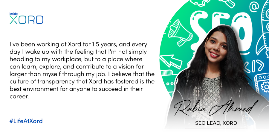 InsideXord's tweet photo. #LifeatXord presents our SEO lead, @biaahmedly who always takes extreme ownership of her role and works passionately. 
#InsideXord #Xord #CompanyCulture #people https://t.co/JOiTPOViZW