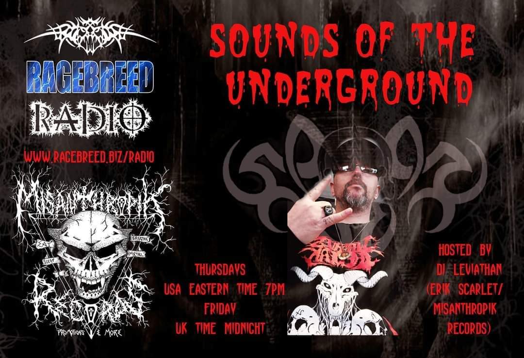 Ragebreed's tweet photo. Tonight we have @MisanthropikT from Misanthropik Records Promotion and More LLC on #Ragebreedradio for his show Sounds Of The Underground as DJ Leviathan
https://t.co/3yokAFE2vM
7pm EST, 12am GMT
#ragebreed #DJleviathan
#soundsoftheunderground
#music #metal #rock https://t.co/aZ6ipJMZkr