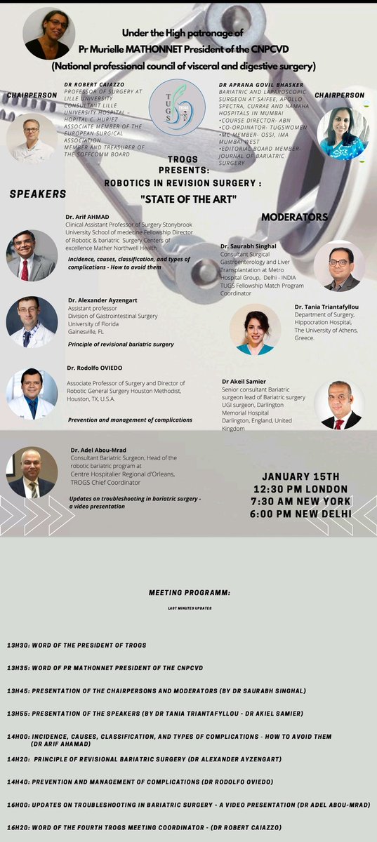 TROGS - TUGS Robotic Group Surgeons (@trogs_tugs) on Twitter photo 3rd <a href="/TROGS_TUGS/">TROGS - TUGS Robotic Group Surgeons</a> meeting on the role of #Robotics in #Revisional #Surgeries
Register @ qrco.de/bcY8qs
<a href="/T4UGIS/">TUGSS</a> <a href="/socroboticsurg/">Society of Robotic Surgery | SRS</a> <a href="/SSATNews/">SSAT</a> <a href="/IAGES_Konnect/">IAGES</a> <a href="/SAGES_Updates/">SAGES is in Tampa in 2026!</a> <a href="/AmCollSurgeons/">American College of Surgeons</a> <a href="/Medtronic/">Medtronic</a>
<a href="/CMRSurgical/">CMR Surgical</a> <a href="/IntuitiveSurg/">Intuitive</a>
#roboticsurgery #TROGS #TUGS 3rd <a href="/TROGS_TUGS/">TROGS - TUGS Robotic Group Surgeons</a> meeting on the role of #Robotics in #Revisional #Surgeries
Register @ qrco.de/bcY8qs
<a href="/T4UGIS/">TUGSS</a> <a href="/socroboticsurg/">Society of Robotic Surgery | SRS</a> <a href="/SSATNews/">SSAT</a> <a href="/IAGES_Konnect/">IAGES</a> <a href="/SAGES_Updates/">SAGES is in Tampa in 2026!</a> <a href="/AmCollSurgeons/">American College of Surgeons</a> <a href="/Medtronic/">Medtronic</a>
<a href="/CMRSurgical/">CMR Surgical</a> <a href="/IntuitiveSurg/">Intuitive</a>
#roboticsurgery #TROGS #TUGS