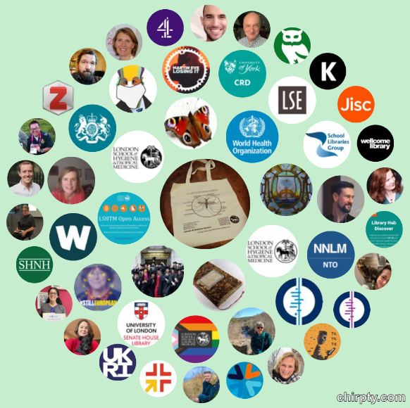 A Chirpty circle, showing accounts the LSHTMLibrary Twitter account interacts with the most.