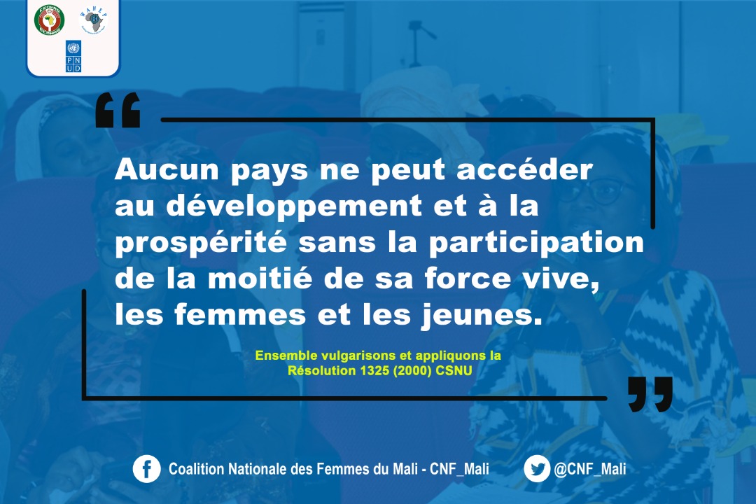 CNF_Mali's tweet photo. #JOUR3
Campagne digitale de la  @CNF_Mali sur agenda Femme, Paix et Sécurité #FPS

L'engagement des femmes et des jeunes pour le développement d'un pays est une source d’inspiration pour des millions de citoyens et fait avancer la société.
#Resolution1325
#Allforgenderinclusion https://t.co/HyfpGsNOrb