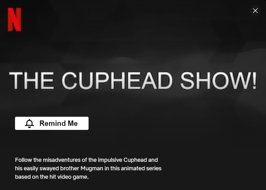 maddenough's tweet photo. Happy New Year #cuphead fans! I see Netflix have already got the placeholder setup for the show. Exciting! In the meantime check out more great work by the @Lighthouse_STU team - #ElDeafo starts on AppleTV+ tomorrow Jan 7th. https://t.co/2wVbgX9nn0