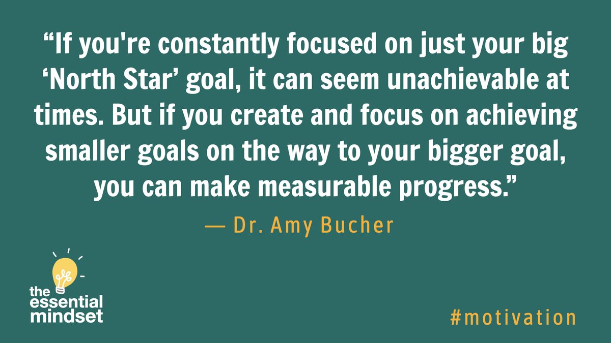 If you're constantly focused on just your big "North Star" #goal it can seem unachievable at times. But if you create and focus on achieving smaller goals on the way to your bigger goal, you can make measurable progress.  Amy Bucher bit.ly/3HtQyxR

#motivation