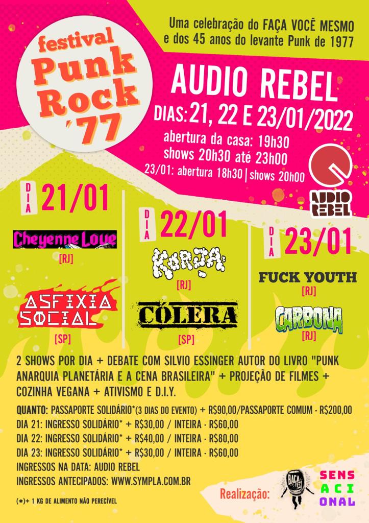 Em Janeiro nos dias 21,22 e 23 comemoração de 45 anos Punk 77 na <a href="/audiorebelrio/">Audio Rebel</a> 
sympla.com.br/festival-punk-…