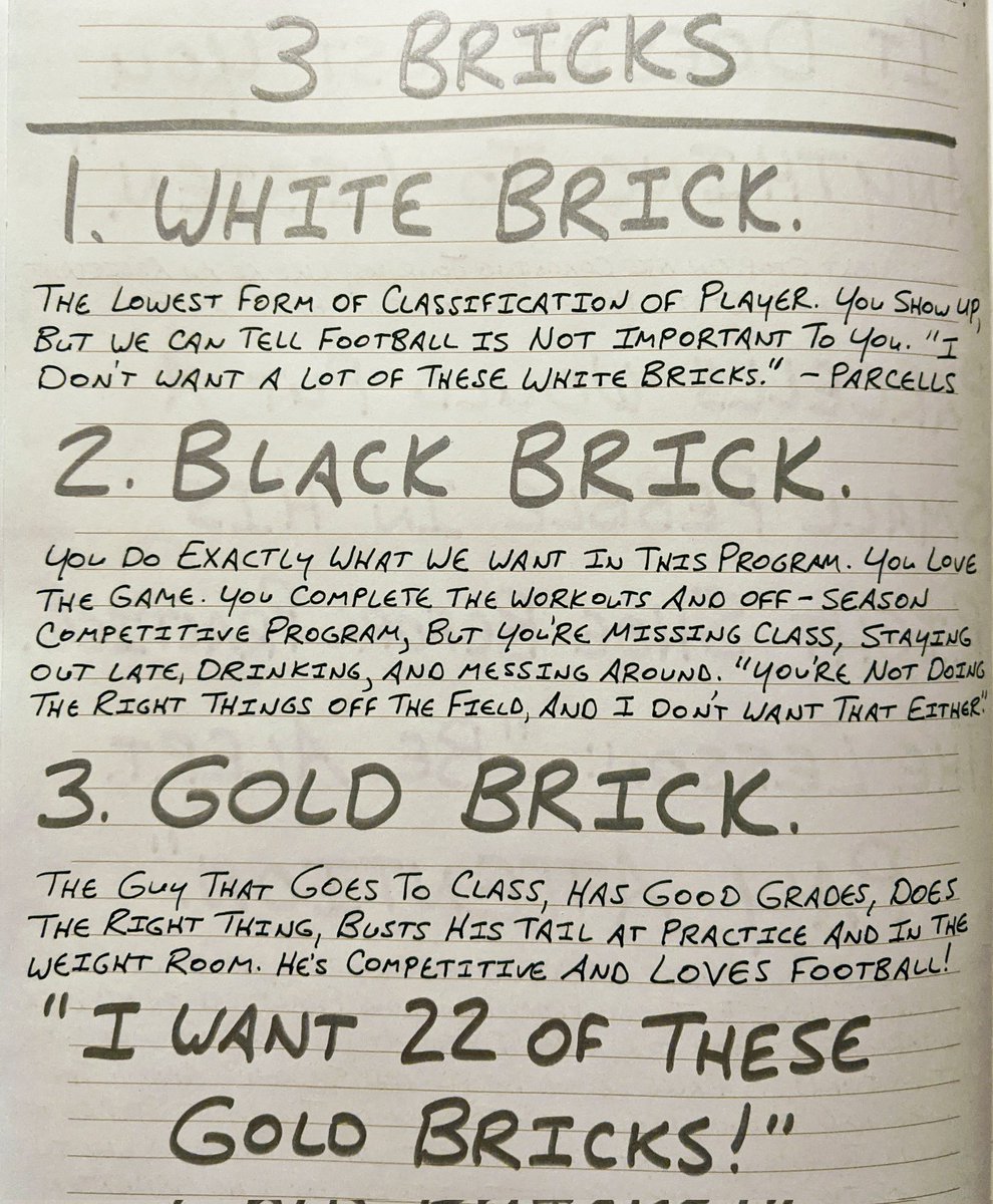 mistertorrey's tweet photo. What separates an elite player from an average player in YOUR program?
When Bill Parcells was at Vanderbilt, he spray painted bricks white, black, and gold, then gave them to his football players.
Which brick would YOU get?
#BeABrickLayer
#MoreThanTheGame https://t.co/p43p70G4Pf