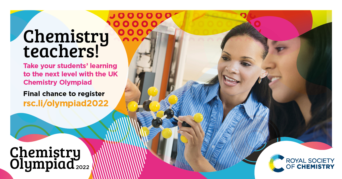 📣 There’s still time to register your students for the UK Chemistry Olympiad 2022. 

Taking part will give them the chance to see chemistry from a different perspective and maybe even discover that their future lies in science 👉 rsc.li/olympiad2022 #Education