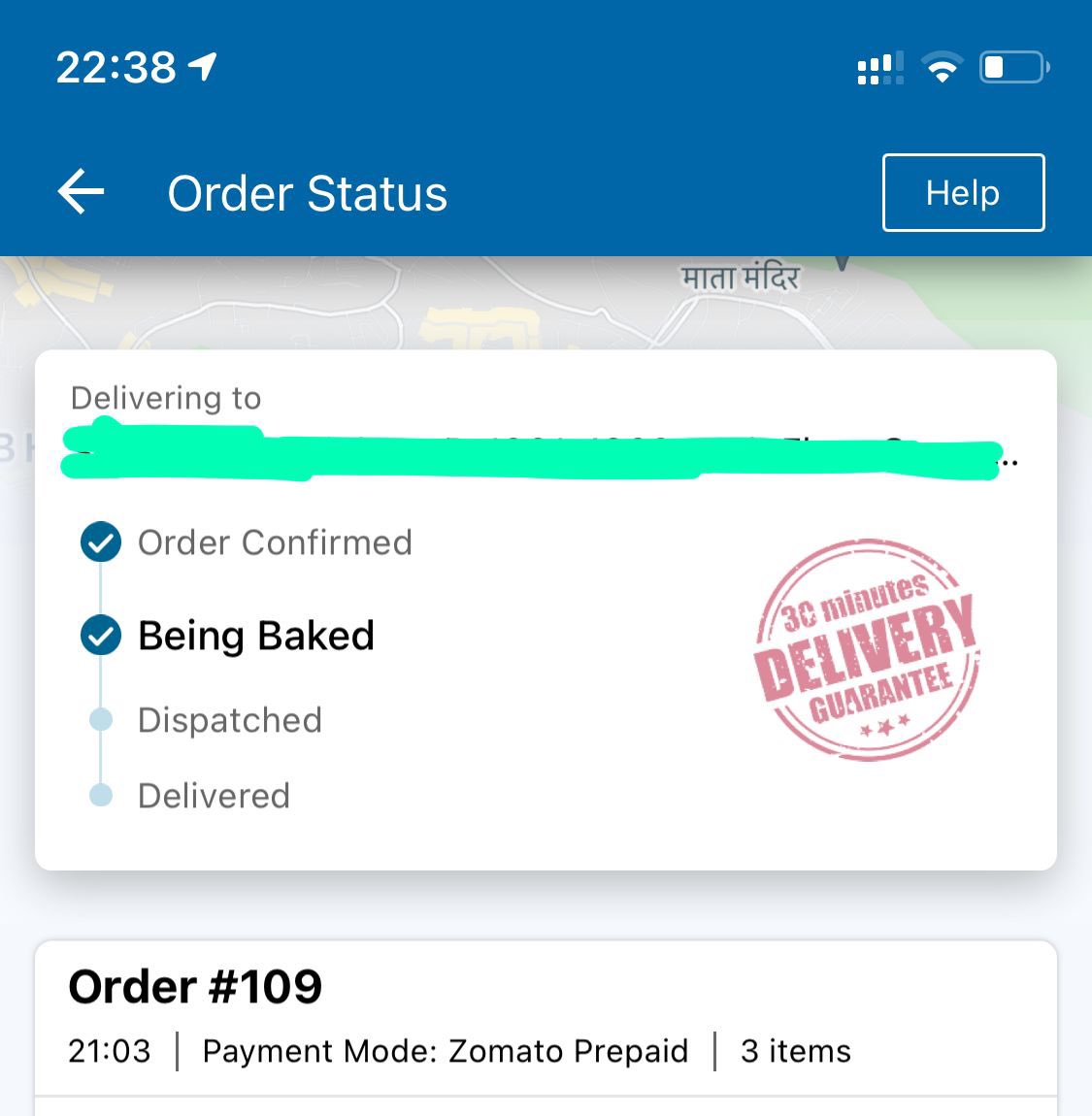 Milrath6's tweet photo. @dominos_india What a joke and a shitty policy! Can’t stand by their words or have answers to client queries. Please look at current time and order time and then check the big bold “30 MINS DELIVERY GUARANTEE” https://t.co/49N2ImQGOU
