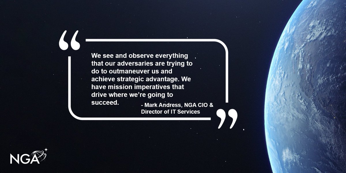 NGA_GEOINT's tweet photo. #ICYMI, @INSAlliance hosted NGA's Mark Andress for #INSACoffeeConvo. Andress discussed NGA modernization & IT priorities, AI/ML, cloud services, Great Power Competition & NGA's mission imperatives, outlined here: https://t.co/Cp4UIc9NfE Thanks for having us! https://t.co/Ax1FBbm5KP
