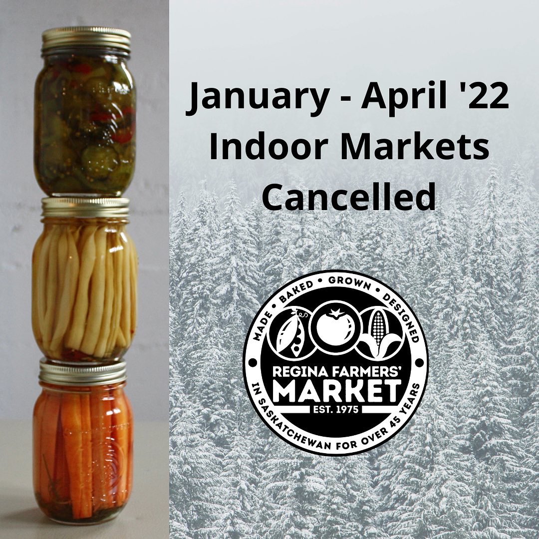 🍅Jan. 3 - April 30: Indoor Markets Cancelled. 
🌽Jan. 3 - Dec.18: RFM Online Store Open! #ReginaFarmersMarket #ShopOnline #StillOpen