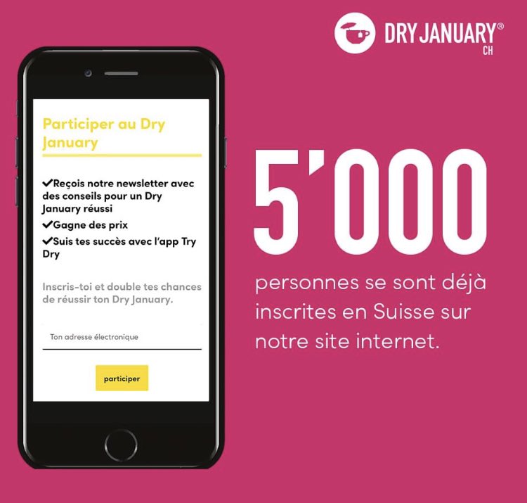 🤩 Trop beau, vous êtes plus de 5'000 à être inscrits cette année #dryjanuarych N'hésite plus et rejoins le mouvement : dryjanuary.ch  😉 #alcool #trydry #dryjanuaryfr