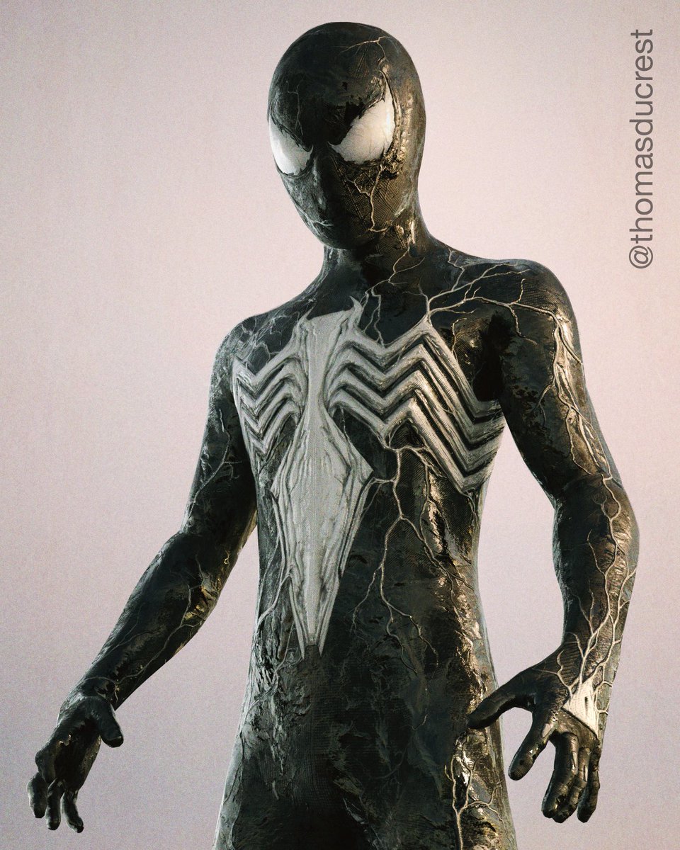 ThomasduCrest's tweet photo. The people have spoken! I changed the eyes for something more Symbiotic 😄
I also uploaded the images in 4K on my Artstation (link in bio), check that out!

#spiderman #nowayhome #venom #darksuit #symbiote #tomholland #conceptart #spiderman4 #artistoninstagram #characterdesign https://t.co/ezVfMr4i7L
