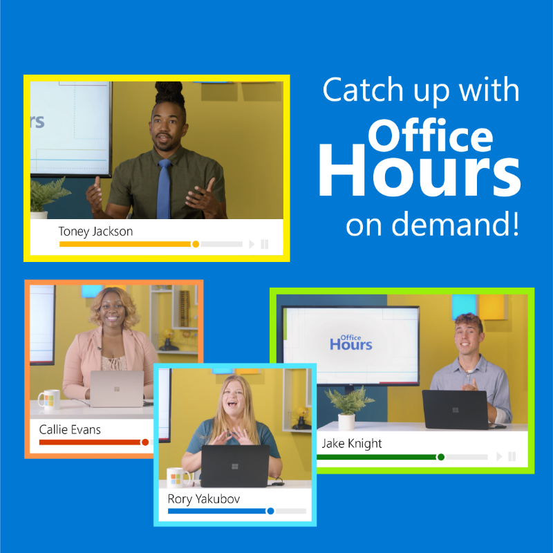MicrosoftEDU's tweet photo. Time for an Office Hours marathon! 🍿🎥

Catch up on every episode from 2021 to brush up on #EdTech tools, discover brand-new tips for next semester, and more: https://t.co/OOwXiHW5z3

#MicrosoftEDU