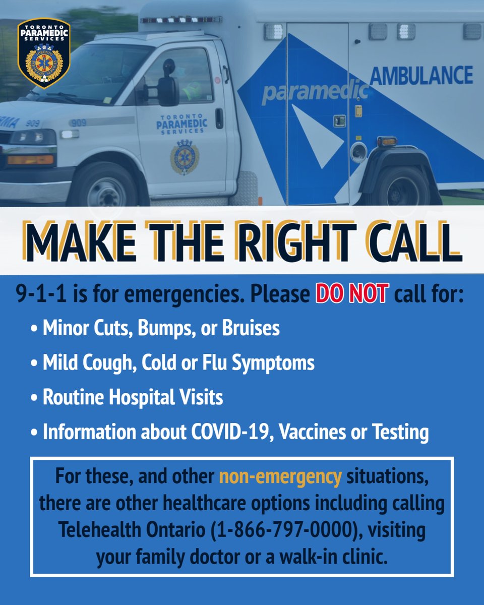 Please help us ensure that Paramedics are available for the most seriously ill and injured patients. Remember, 9-1-1 is for medical emergencies that pose an immediate threat to life and require rapid intervention. #MakeTheRightCall