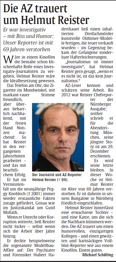 Muschelschloss's tweet photo. R.I.P. - Nachruf der Abendzeitung München: Helmut #Reister, investigativer Journalist mit Biss und Humor. https://t.co/D9u6zMmCbG