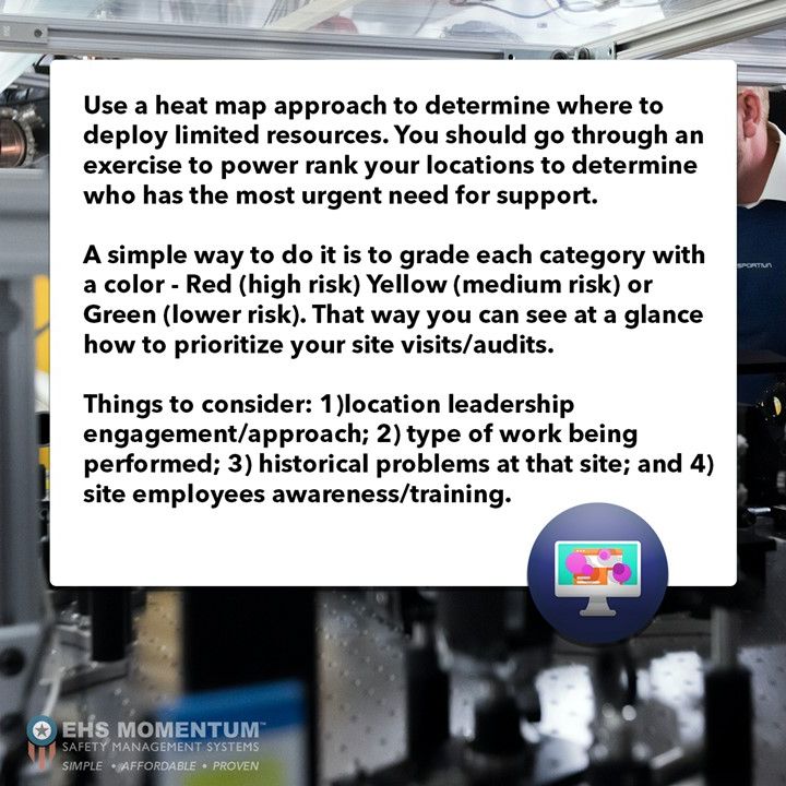 Rebooting your EHS Program?  Considerations: 1. location leadership engagement 2. type of work being performed 3. historic problems at that site and 4. site employees awareness/ training. Wishing you #EHS #safety in 2022.  #SafetyFirst