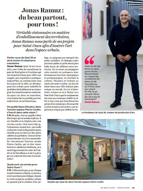 Quai_36's tweet photo. Insérer l'#art dans l'espace urbain : @JonasRamuz président de #Quai36 partage sa vision de l'#urbanisme transitoire au cœur de la @villesaintouen notamment #MorphoSaintOuen lieu de #culture, créateur de lien entre artistes, associations et habitants prolongé jusqu'au 12 février. https://t.co/EwNCZKweOI
