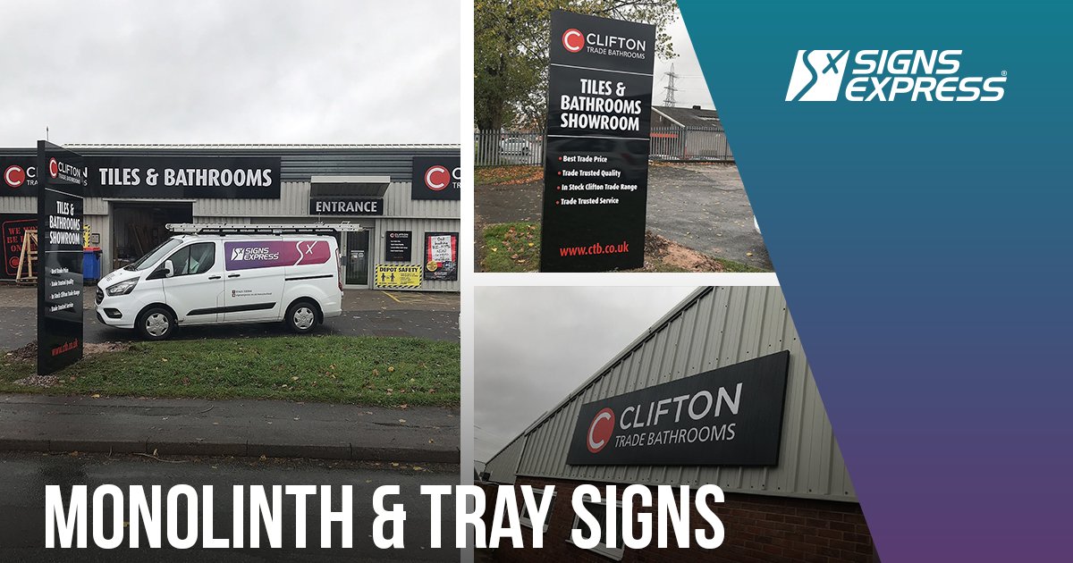 SXMacclesfield's tweet photo. A lovely project to work on with monolith and tray signs for Clifton Bathrooms in Macclesfield

#SignsExpress #Macclesfield #MonolithSigns #TraySigns https://t.co/1iuUF7F0Qa