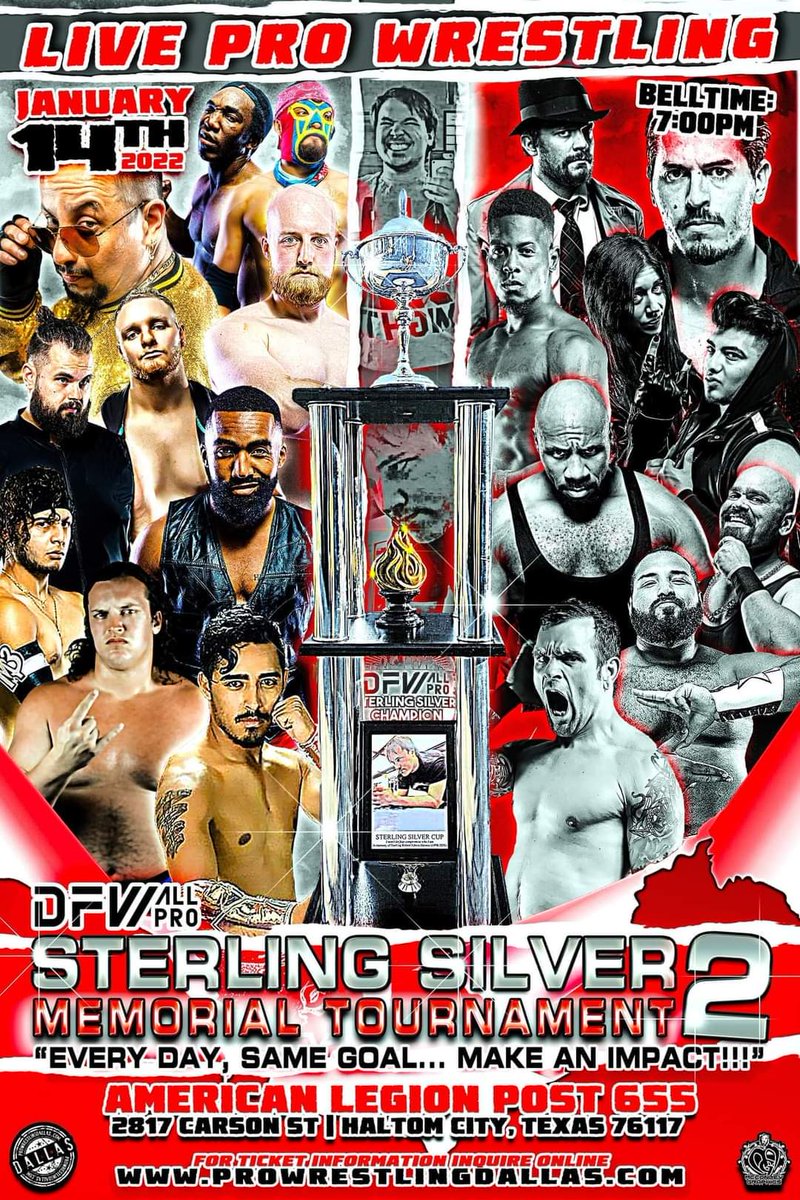 DFW_ALL_PRO's tweet photo. The most important event every year is happening next Friday January 14th, please be there in memory of our student Sterling Havens!!!
Tickets on sale now at https://t.co/lCeNBWjQXm
#sterlingsilver #dfwallpro #prowrestling https://t.co/YzIAskl3ny