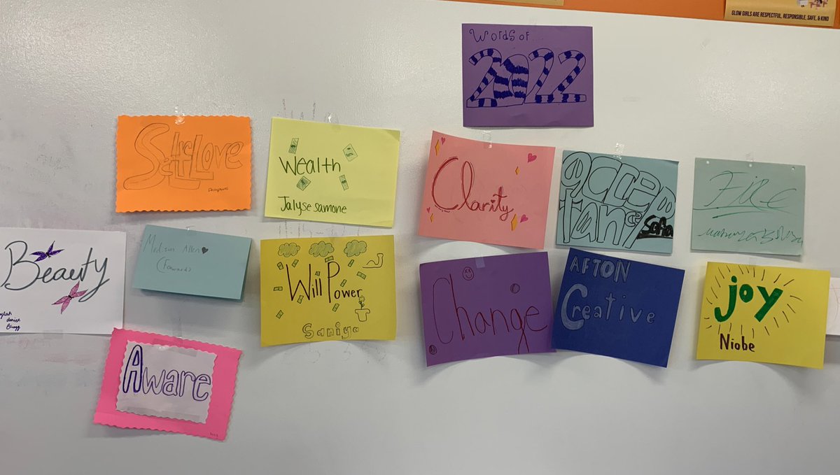 Clarity. Joy. Acceptance. Aware. Forward. Beauty. Just some of the wise words my Leadership Advisory chose to guide them through 2022. Spring semester is off to a great start!#glowacademy #brightertogether