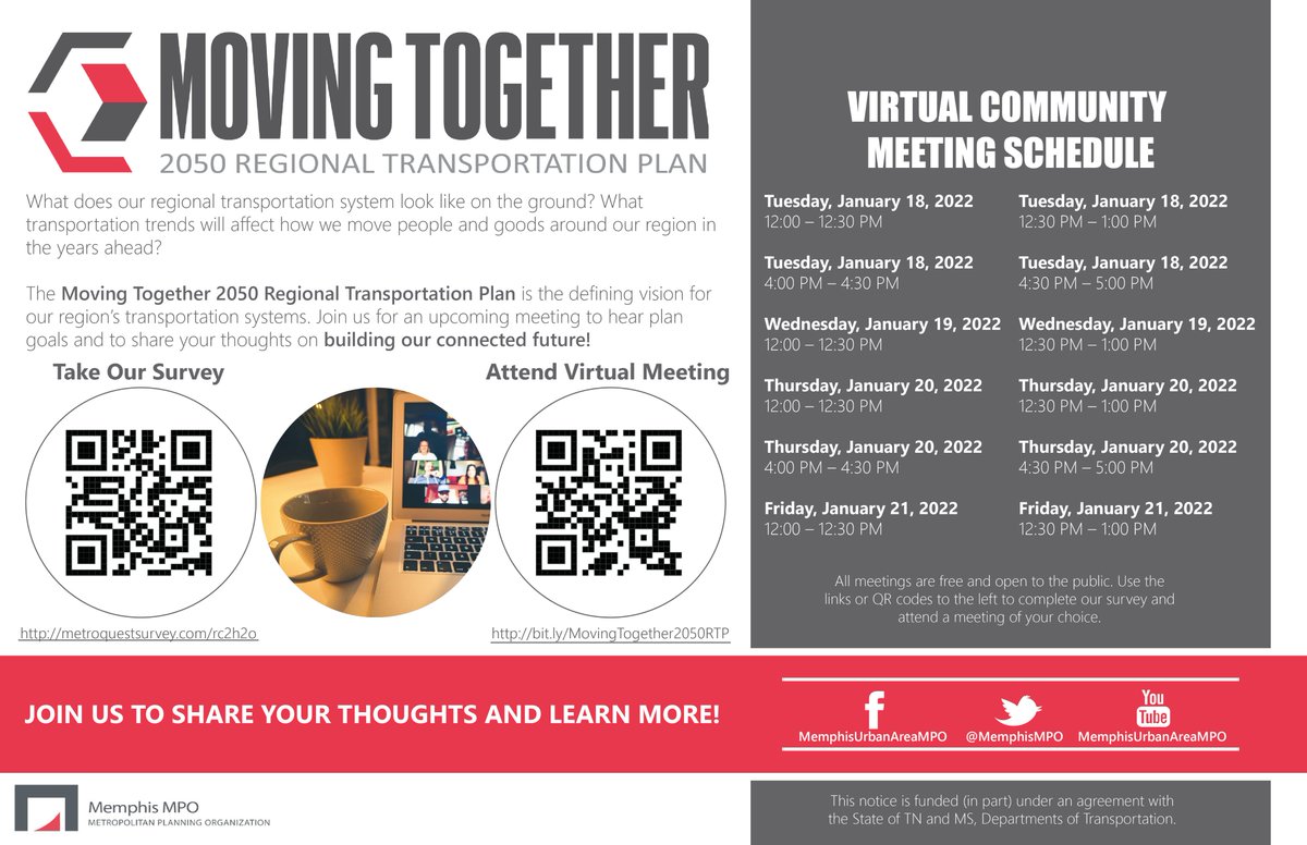 The development of the #MovingTogether2050RTP is officially underway! Learn more about how we’re #MovingTogether at our virtual community meetings Jan 18-21! In the meantime, please take our survey!  metroquestsurvey.com/rc2h2o