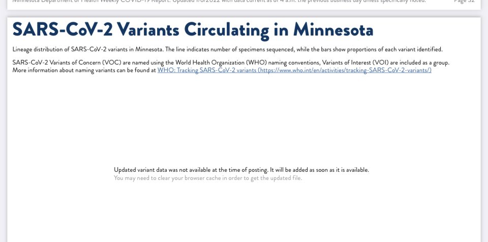 I realize it’s pretty much all omicron now but why has <a href="/mnhealth/">mnhealth</a> not updated variant data in over a month @MDHCommMalcolm <a href="/CIDRAP/">CIDRAP</a> <a href="/mtosterholm/">Michael Osterholm</a> ??