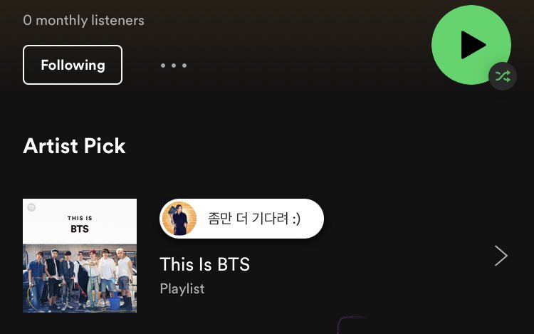 jeongoldenlight's tweet image. WAIT. JUNGKOOK UPDATED HIS PROFILE ON SPOTIFY WITH ‘THIS IS BTS’ playlist and wrote ‘좀만 더 기다려 :)’ which means ‘wait a little longer’ 🔥🥺 GUYS!?!!