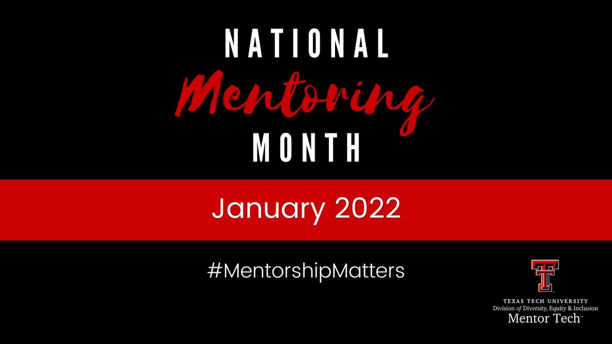 Texas Tech University and Mentor Tech recognizes National Mentoring Month. 

Become a Mentor/Protégé Today!
visit depts.ttu.edu/mentortech

#NationalMentoringMonth #MentorshipMatters #MentoringMonth #ttu