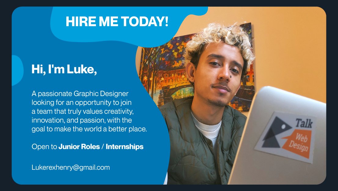 lukerexhenry's tweet photo. Hi everyone, I am currently looking for a Graphic Design role as a junior or intern. If you know anyone hiring, please let me know or @ them in the comments 🥳

To find out more about me, please check the link in the comments below! ⬇️ #intern #juniordesigner #graphicdesign https://t.co/PTQwlBQ5Sk