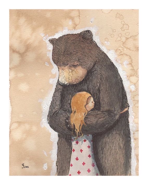 HWarlow's tweet image. Hello again
Graham Françiose illustration calked ‘Bear Hug’.  He does look a kindly bear thank goodness.     ETSY seller and apparently available for commissions.  The spelling of his last name seems odd but I looked it up and it’s right