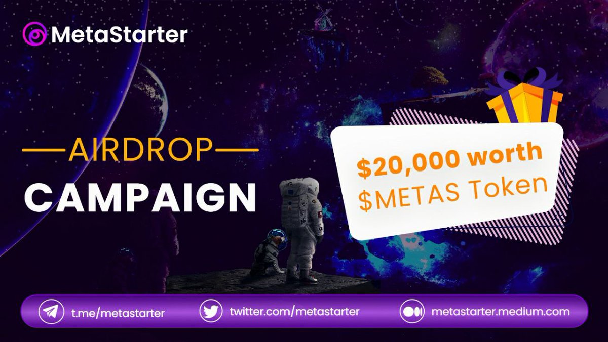 @metastarter Mega Community #Airdrop is now LIVE ⚜ 

📦Grab 💰2️⃣0️⃣0️⃣0️⃣0️⃣ worth of $METAS tokens

✏ By doing simple task: bit.ly/3zr4c29

⏳Ends on 04/02/2022 at 12.00 UTC

#Metaverse #IDO #Metastarter