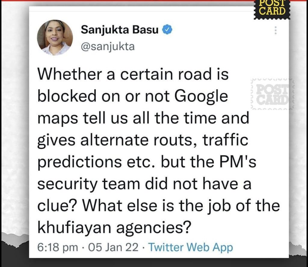 devanshisharma1's tweet photo. And she expects  SPG to decide #ModiJi ‘s travel route based on #GoogleMaps 
These people have completely lost their mind !  
#The PM 
#ModiSecurityBreach 
#BharatStandsWithModiJi 
@narendramodi https://t.co/t5HLyn94R2