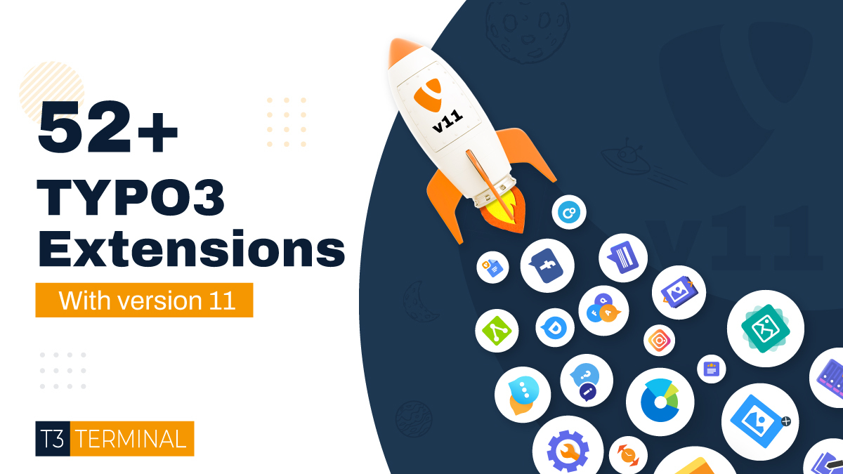t3planet's tweet photo. #T3v11 At #T3Terminal Check!✅
52+ TYPO3 extensions are now compatible with the latest #TYPO3v11😍
👉Get the latest TYPO3 extensions or update them now https://t.co/JCCU26ZGxw
#T3Terminal #T3v11 #T3Extension https://t.co/hnoh3MK338
