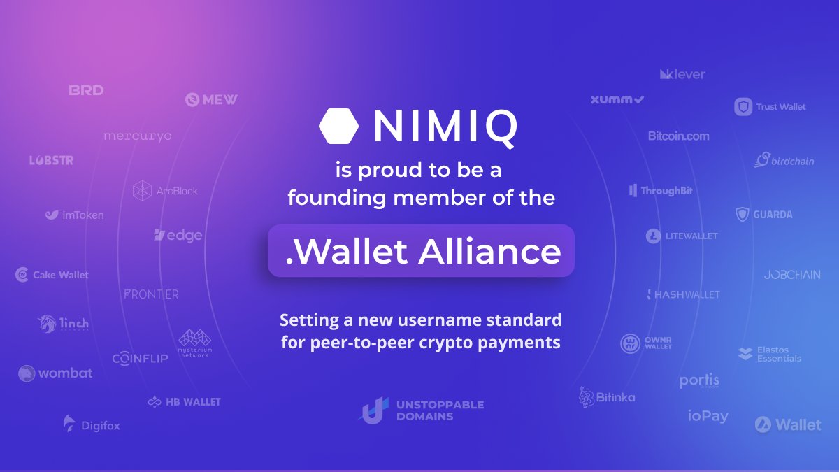 Nimiq — $NIM 🤝 (@nimiq) on Twitter photo We've teamed up with <a href="/unstoppableweb/">Unstoppable Domains</a> on a #giveaway to celebrate being founding members of the .wallet alliance. 🎉
24 people will win $40 in credit to buy their own .wallet domain name.
🧵👇 to read exactly what an #NFT domain name is, why you'll want one & how to enter! We've teamed up with <a href="/unstoppableweb/">Unstoppable Domains</a> on a #giveaway to celebrate being founding members of the .wallet alliance. 🎉
24 people will win $40 in credit to buy their own .wallet domain name.
🧵👇 to read exactly what an #NFT domain name is, why you'll want one & how to enter!